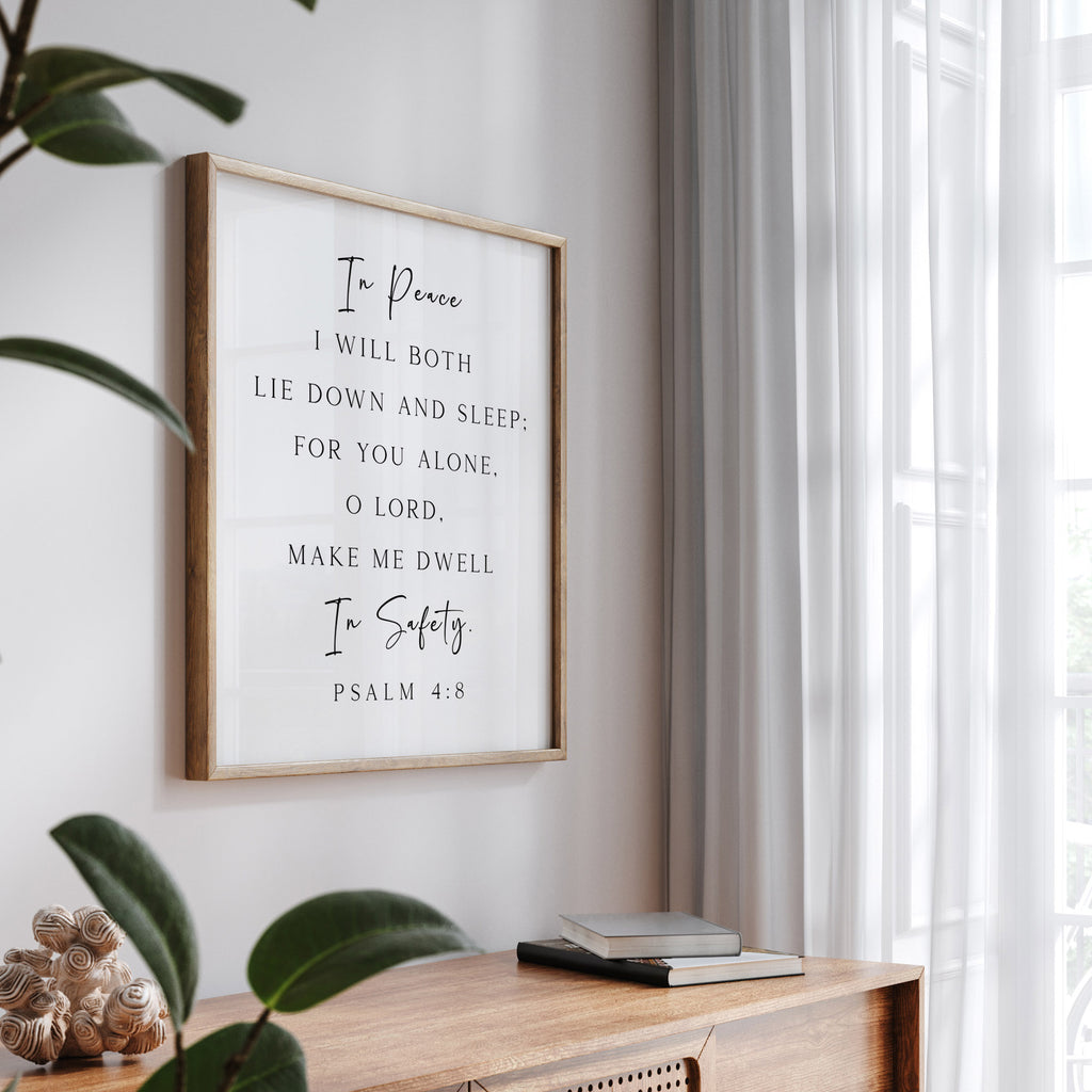 In Peace In Safety, Psalm 4:8, Christian Art Print