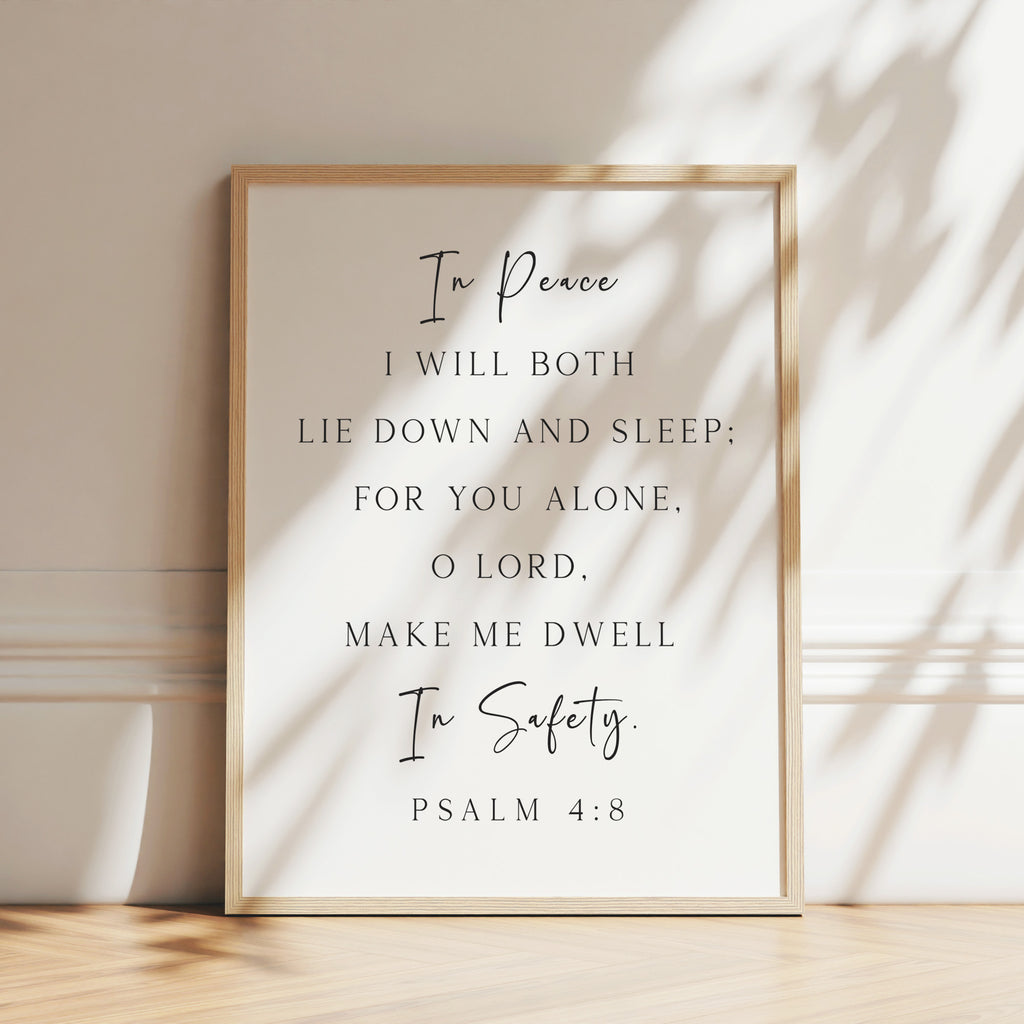 In Peace In Safety, Psalm 4:8, Christian Art Print