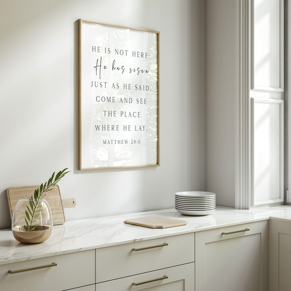 He is not here; He has risen, Matthew 28:6, Christian Art Print
