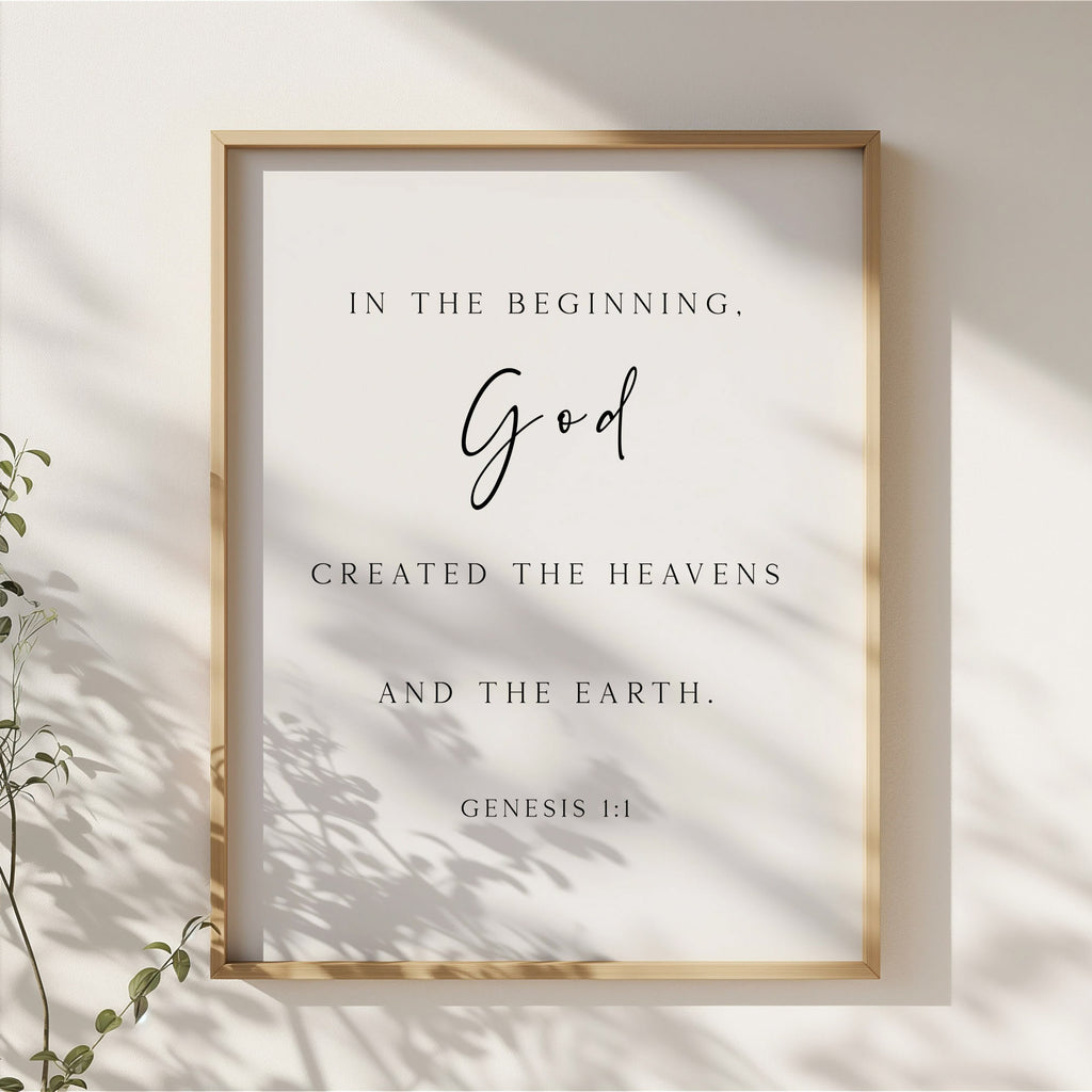 In the Beginning, Genesis 1:1, Bible Verse Art Print