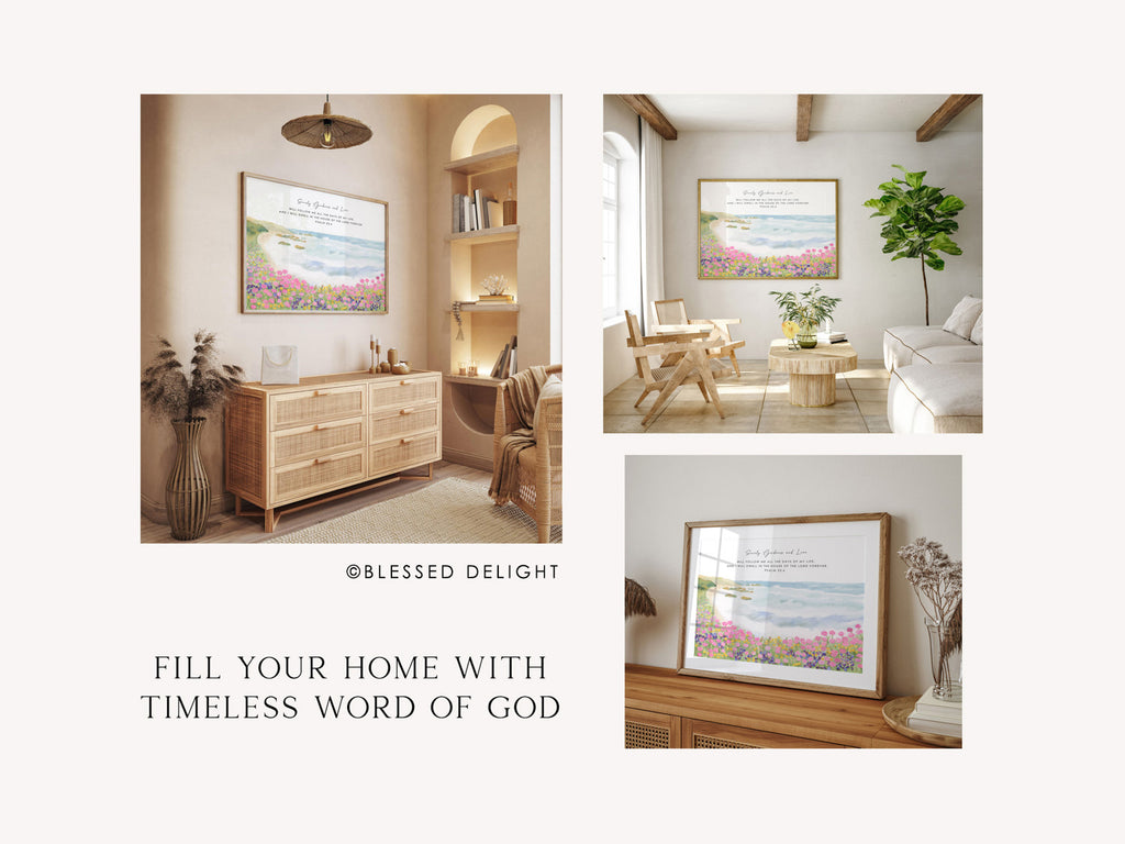 Coastal Wildflower Watercolor Landscape, Christian Art Print
