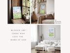 Cornflowers Watercolor Landscape - Romans 8:28 Christian Art Print