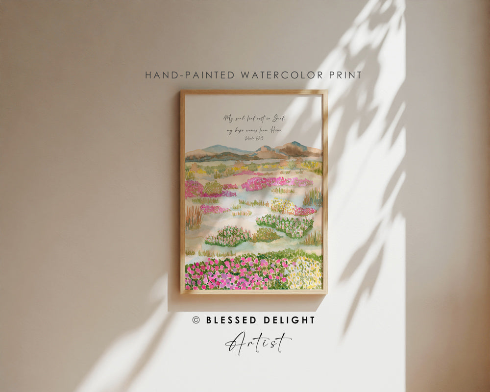 Desert Wildflowers Watercolor Landscape - Christian Art Print