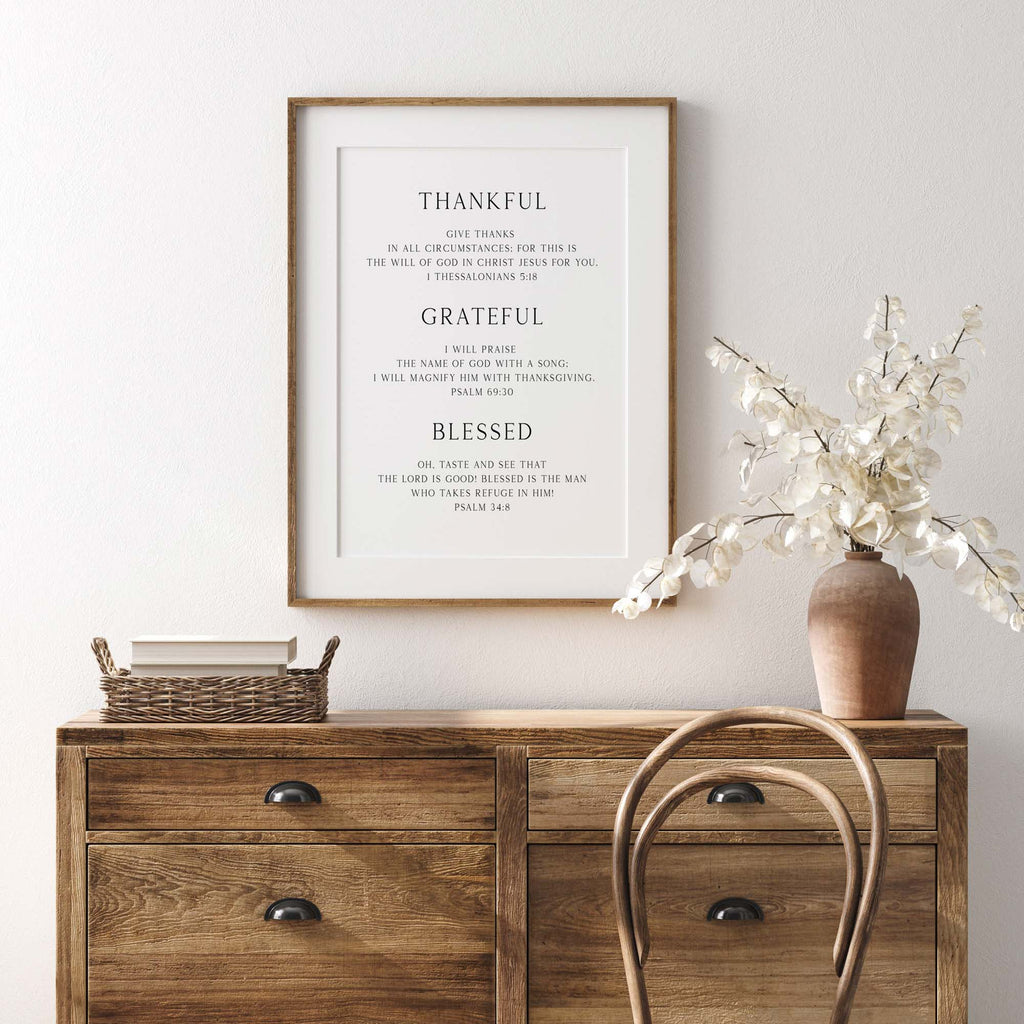 Thankful Grateful Blessed, Christian Art Print